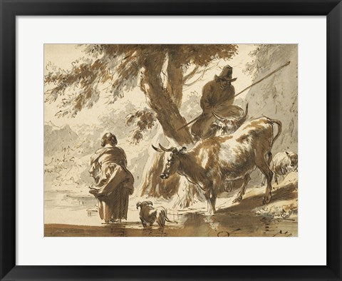 Cows Crossing a Ford with a Couple and a Dog by Nicolaes Berchem