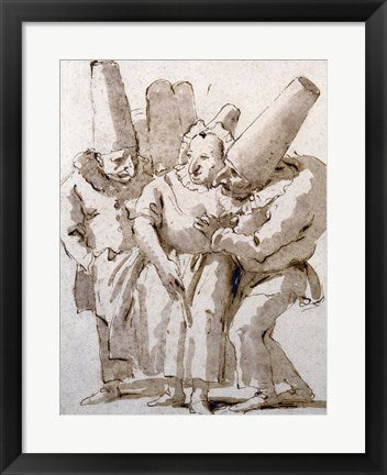 Punchinellos Approaching a Woman by Giovanni battista Tiepolo