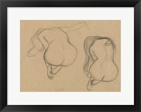 Two Studies of a Seated Nude with Long Hair by Gustav Klimt