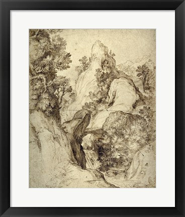 Rocky Landscape with a Waterfall by Girolamo Muziano