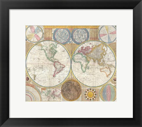 1794 Samuel Dunn Wall Map of the World in Hemispheres