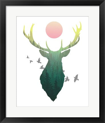 Green Ombre Forest in Stag Silhouette by Color Me Happy