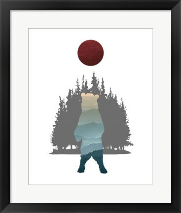 Blue Ombre Mountains in Standing Bear Silhouette by Color Me Happy