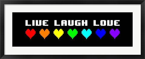 Live Laugh Love -  Black Panoramic with Pixel Hearts by Color Me Happy