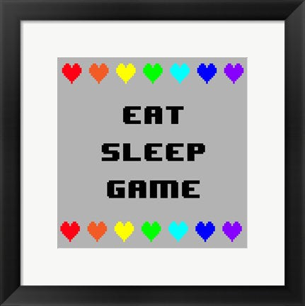 Eat Sleep Game -  Gray with Pixel Hearts by Color Me Happy