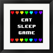 Eat Sleep Game -  Black with Pixel Hearts by Color Me Happy