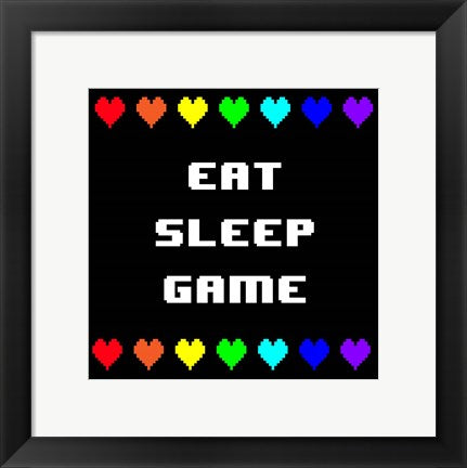 Eat Sleep Game -  Black with Pixel Hearts by Color Me Happy