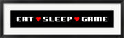 Eat Sleep Game -  Black Panoramic with Pixel Hearts by Color Me Happy