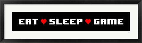 Eat Sleep Game -  Black Panoramic with Pixel Hearts by Color Me Happy
