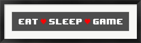 Eat Sleep Game -  Gray Panoramic with Pixel Hearts by Color Me Happy