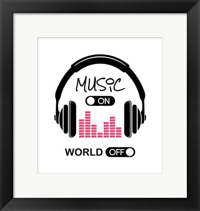 Music On, World Off Headphones White Background by Color Me Happy