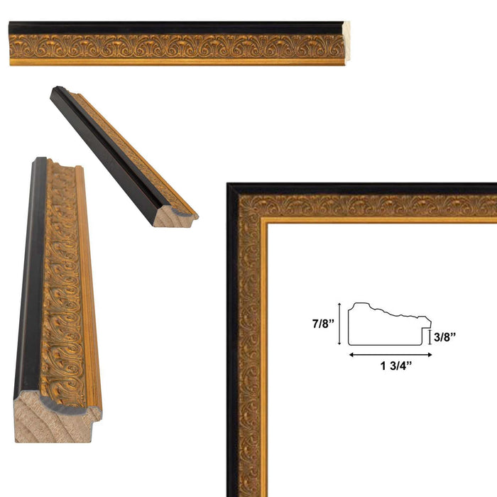 32x48 Frame Antique Floral Gold With Black Lip Picture Frame