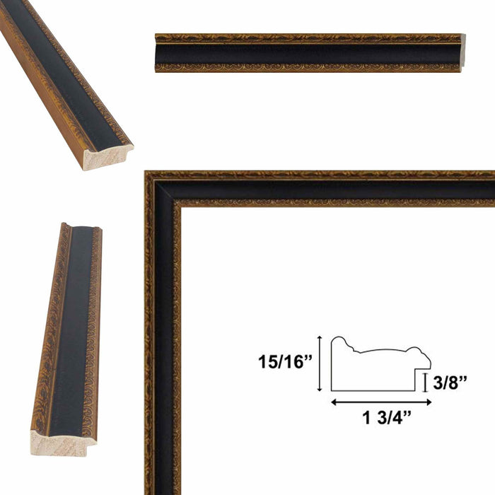 32x48 Frame Antique Gold Black Leather Picture Frame