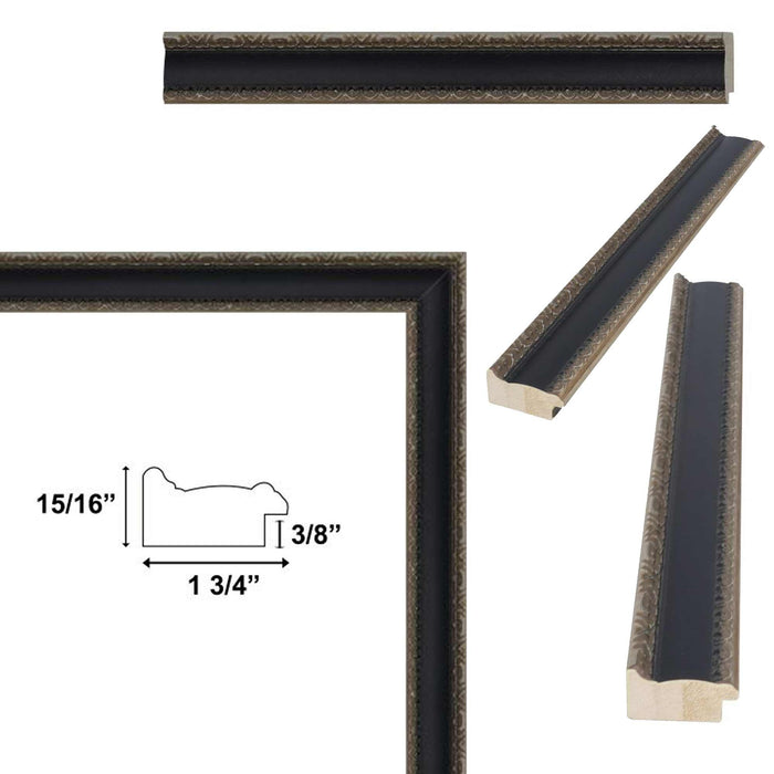 32x48 Frame Antique Silver Black Leather Picture Frame
