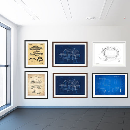 Architectural Blueprints Frames or Patent Drawings Picture Frames Matted 24x36 Inch  shopmodernmemory.com 