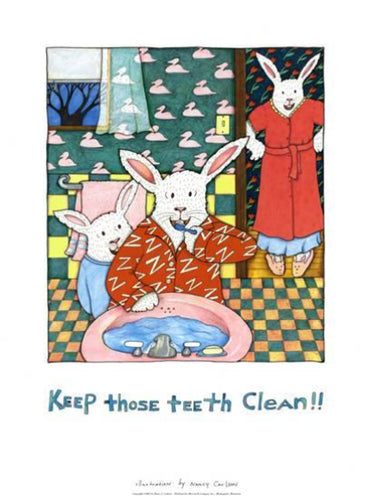 Keep Those Teeth Clean Art Print by Nancy Carlson - 24x18 " Kids Dental Health Wall Décor