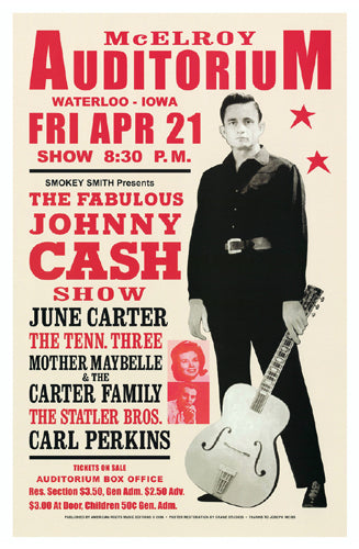 Johnny Cash Waterloo, Iowa, 1967 Art Print - Vintage Music Legend Wall Decor