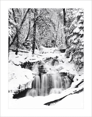 Winter Waterfall Art Print - Serene 14x11 " Wall Decor