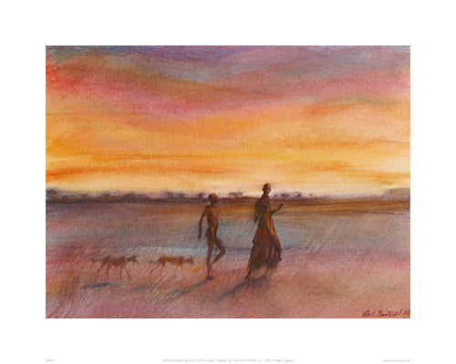 Boy, Girl & Two Dogs Art Print by Patrick Bradfield - 19.7 x 15 Wall Decor