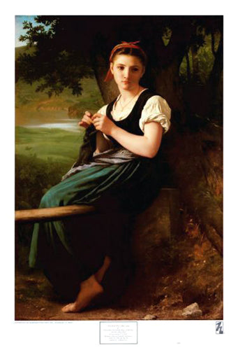 The Knitting Girl Art Print by William-Adolphe Bouguereau | 28.75 x 19.5 Wall Decor