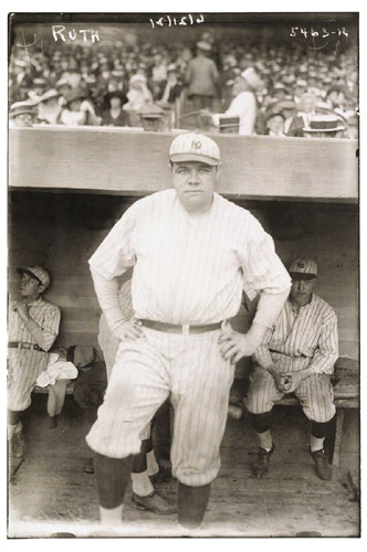 Babe Ruth at Yankees Dugout, 1921 by Anon Wall Art Décor 18 x 12 Art Print