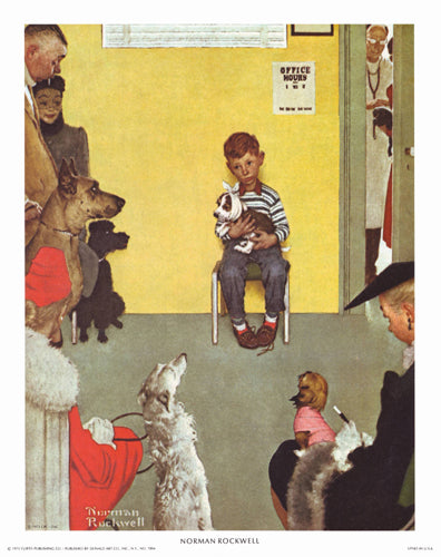 Norman Rockwell Waiting for the Vet Mini Art Print - Classic Wall Decor 8x6.5