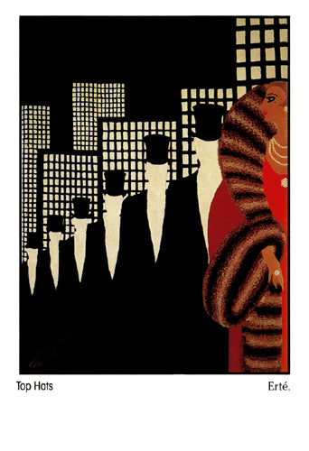 Top Hats by Erté - Romain de Tirtoff Wall Art Décor 7 ¼ x 5 1/8 Art Print