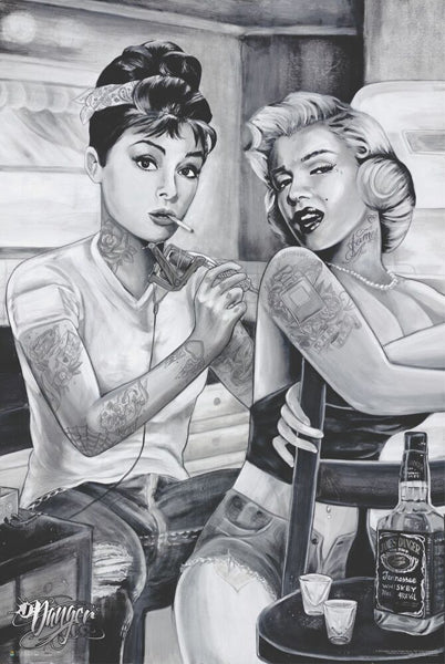 Marilyn Monroe & Audrey Hepburn: Tattoo by James Danger Harvey Wall Art Décor 36 x 24 Art Print