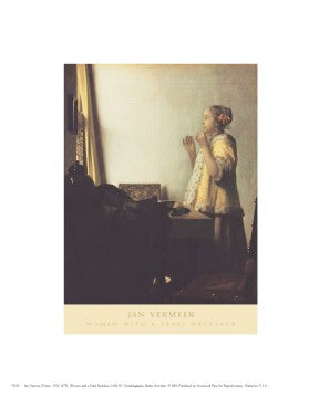 Woman with a Pearl Necklace by Johannes Vermeer - Classic 10x8 Art Print for Home Decor