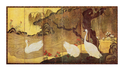 Swans and Willow Trees by Anon Wall Art Décor 28 3/4 x 40 Art Print