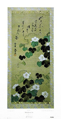 Morning Glories and Poem by Ogata Kenzan Wall Art Décor 39 1/2 x 20 1/4 Art Print