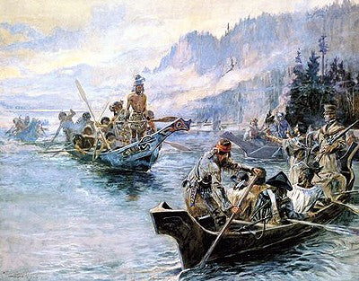 Lewis and Clark on the Lower Columbia by Charles Marion Russell Wall Art Décor 23 3/4 x 28 Art Print