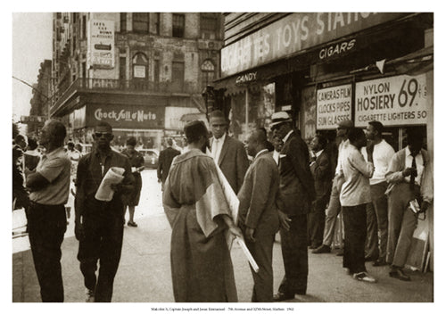 Harlem, 1962: 7th Avenue & 125th Street depicts Malcolm X, Captain Joseph & Jesus Emmanuel by Klytus Smith Wall Art Décor 22 ¼ x 30 ¼ Art Print