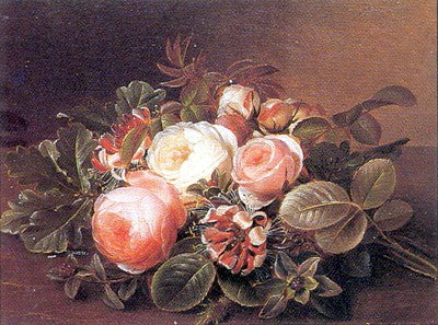 Roses & Honeysuckle on a Ledge by Johan Laurentz Jensen Wall Art Décor 10 x 14 Art Print