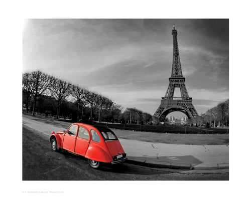 Red in Motion by the Eiffel Tower by Anon Wall Art Décor 13 1/2 x 17 Art Print