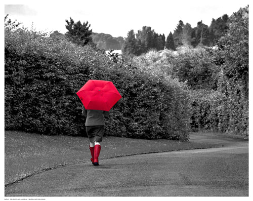 Red Boots and Umbrella by Anon Wall Art Décor 11 1/2 x 14 1/2 Art Print