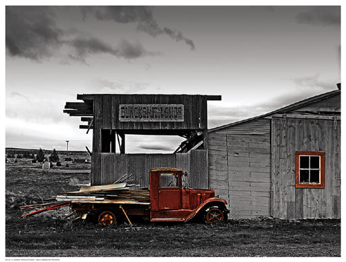Red Truck at Old Barn by G. Sanders Wall Art Décor 12 ½ x 16 ½ Art Print