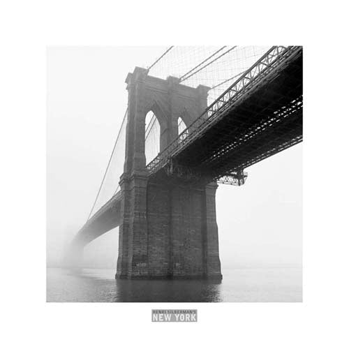 Brooklyn Bridge Fog Art Print by Henri Silberman - Modern Wall Decor 11.75 x 11.75 | Iconic NYC Photography for Home & Office