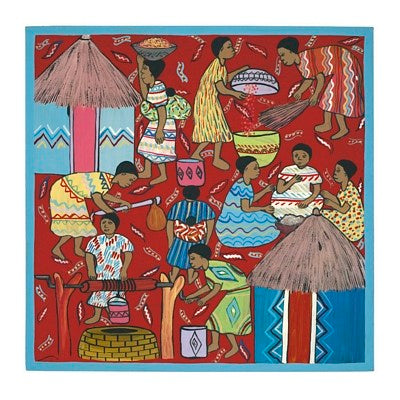 Village Life IV by Serowe: Authentic African Art Print | Shop Serene Wall Decor