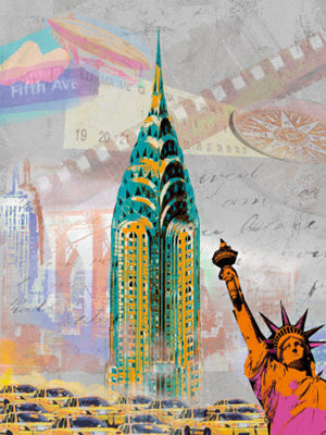 NY Vintage Art Print by Robin Jules - Iconic Cityscape Wall Décor 31.5 x 24.5 inch