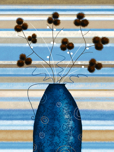 Study of Mimosa in Blue by Jo Parry - Floral Art Print for Home Décor