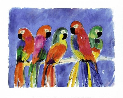 Parrots on Blue by Robin Wall Art Décor 9 1/2 x 11 3/4 Art Print