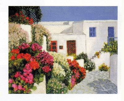 Passage Fleuri a Mykonos by Florence Arven Wall Art Décor 9 1/2 x 11 3/4 Art Print