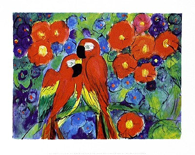 Parrots with Flowers by Robin Wall Art Décor 9 1/2 x 11 3/4 Art Print