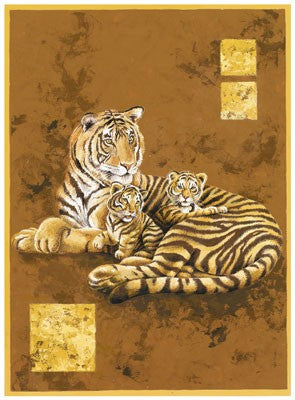 Tiger and Two Cubs by Philippe Genevrey Wall Art Décor 11 ¾ x 9 ½ Art Print