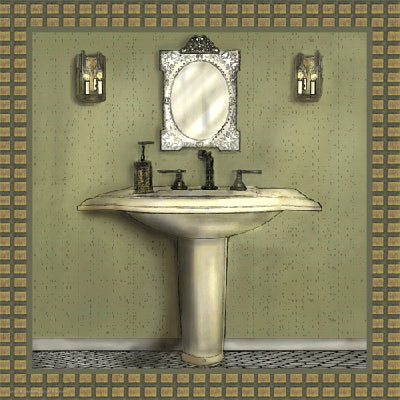 Bathroom in Green III by Lenny Karcinell Wall Art Décor 12 x 12 Art Print