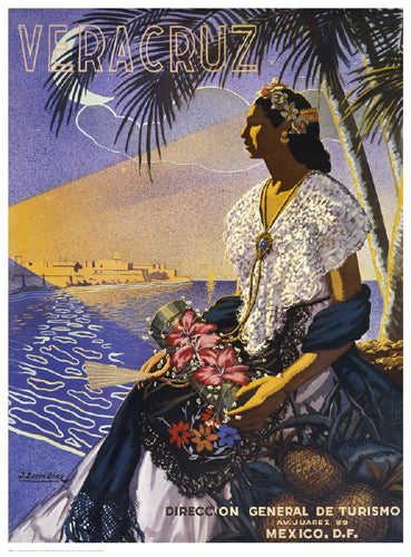 Veracruz, Senora with Flowers by Anon Wall Art Décor 24 3/8 x 18 Art Print