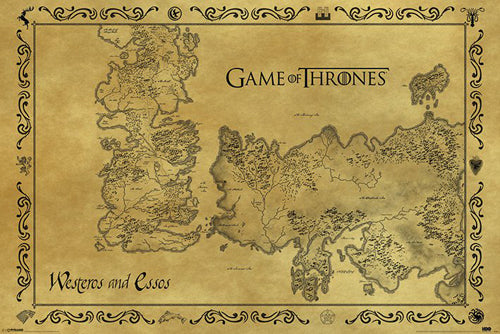 Game Of Thrones: Antique Map of Westeros & Essos by Anon Wall Art Décor 24 x 36 Art Print