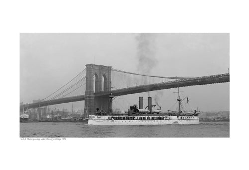 USS Maine & Brooklyn Bridge 1896 Art Print - Vintage Naval Wall Decor by Anon