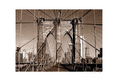Brooklyn Bridge Sepia Art Print by Viktor Balkind - Vintage Cityscape Wall Decor